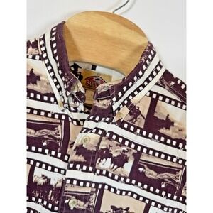 Vintage Barn Fly Men's Medium Brown‎ Button Down Shirt Western Horse Made in USA